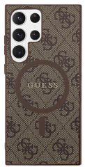 Pouzdro Samsung Galaxy S24 Ultra Guess PU Leather 4G Colored Ring MagSafe, hnědá